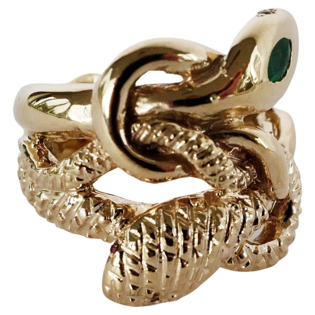 Snake Ring Gold Vermeil Emerald White Diamond Ruby Victorian Style J Dauphin For Sale