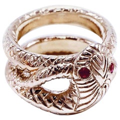 Bague cocktail en forme de serpent en or vermeil, rubis et rubis de style victorien J Dauphin