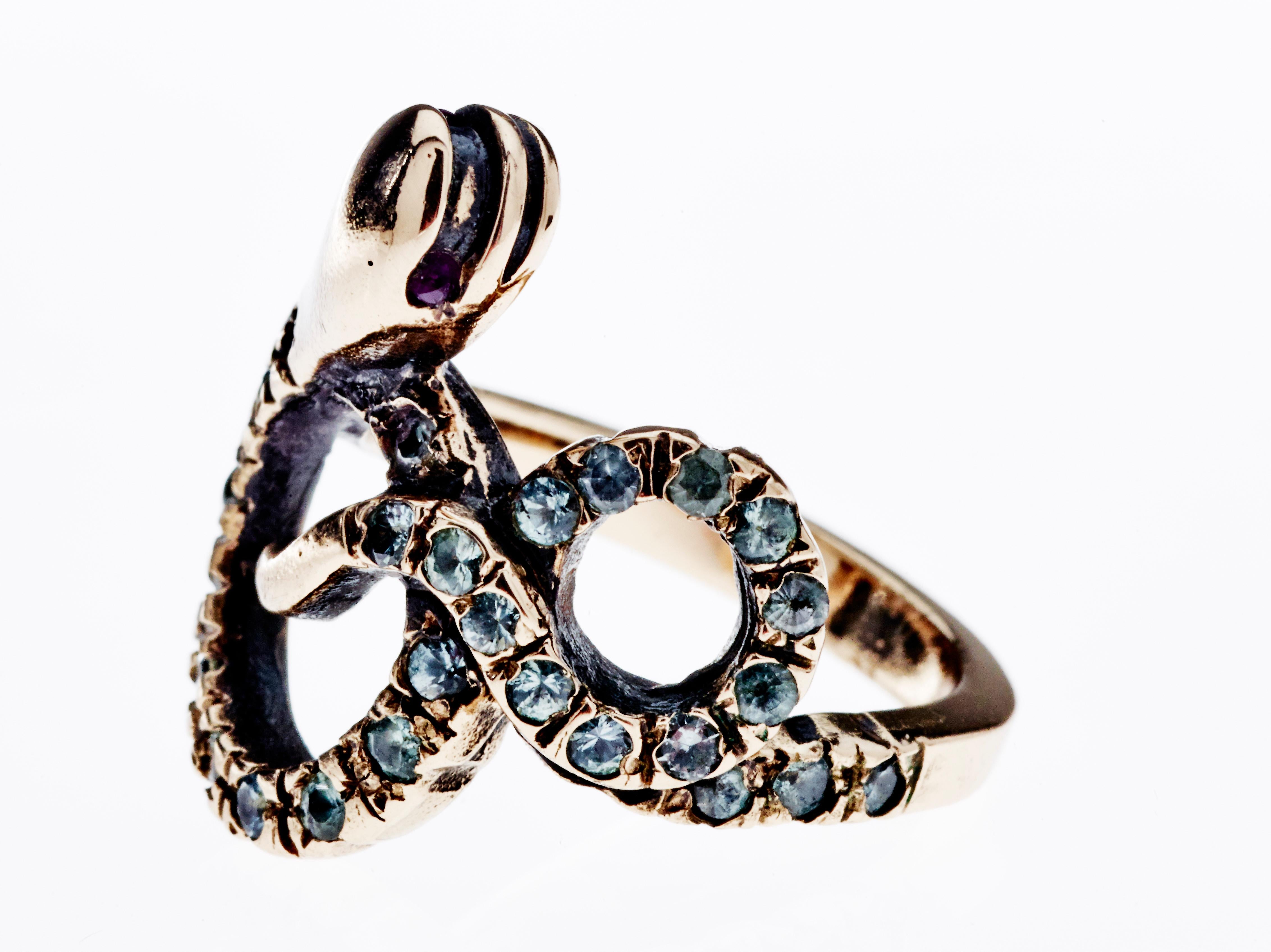 Green Sapphire Ruby Snake Ring Cocktail Ring Bronze J Dauphin

J DAUPHIN 