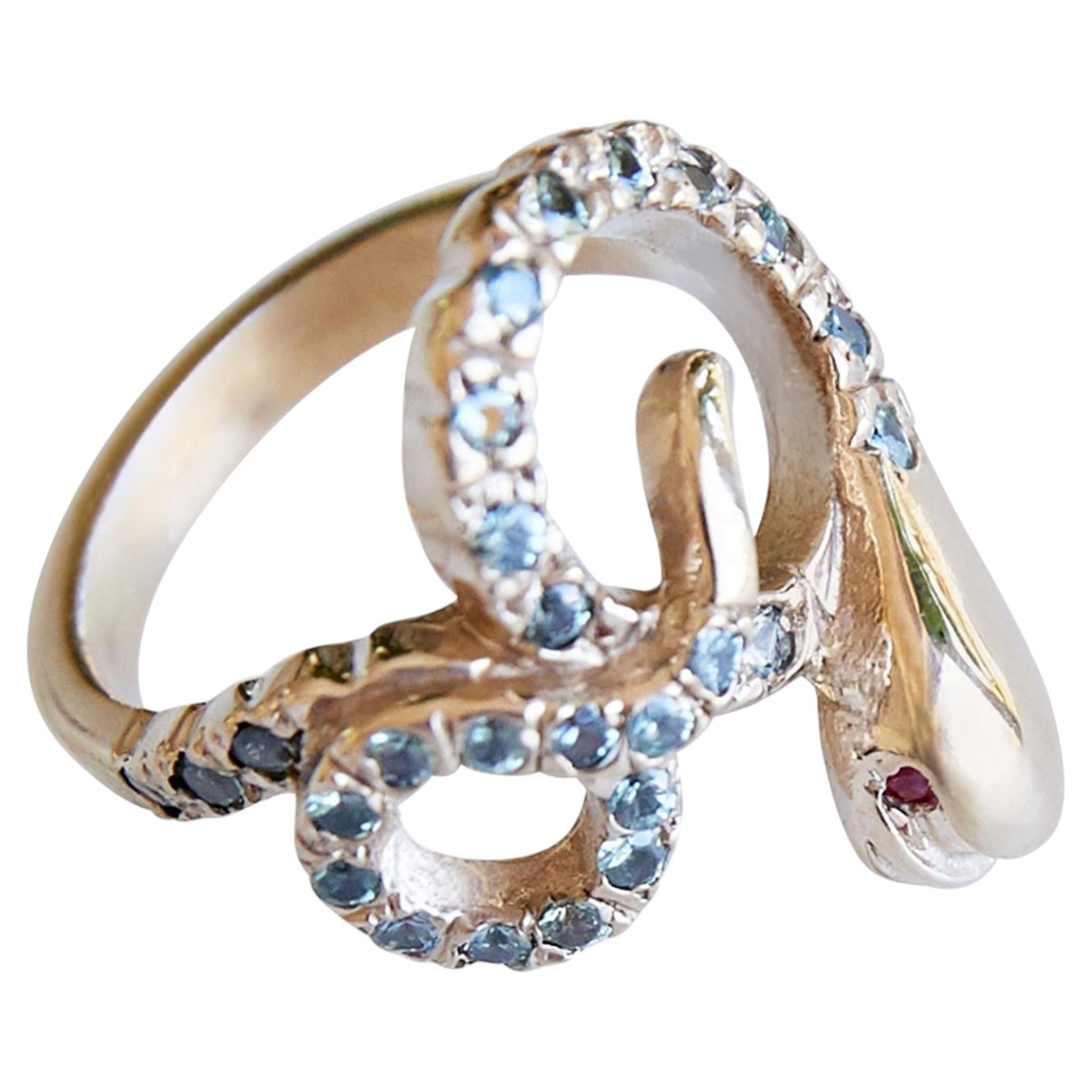 Anello a serpente con zaffiro verde, anello da cocktail a forma di serpente con rubino