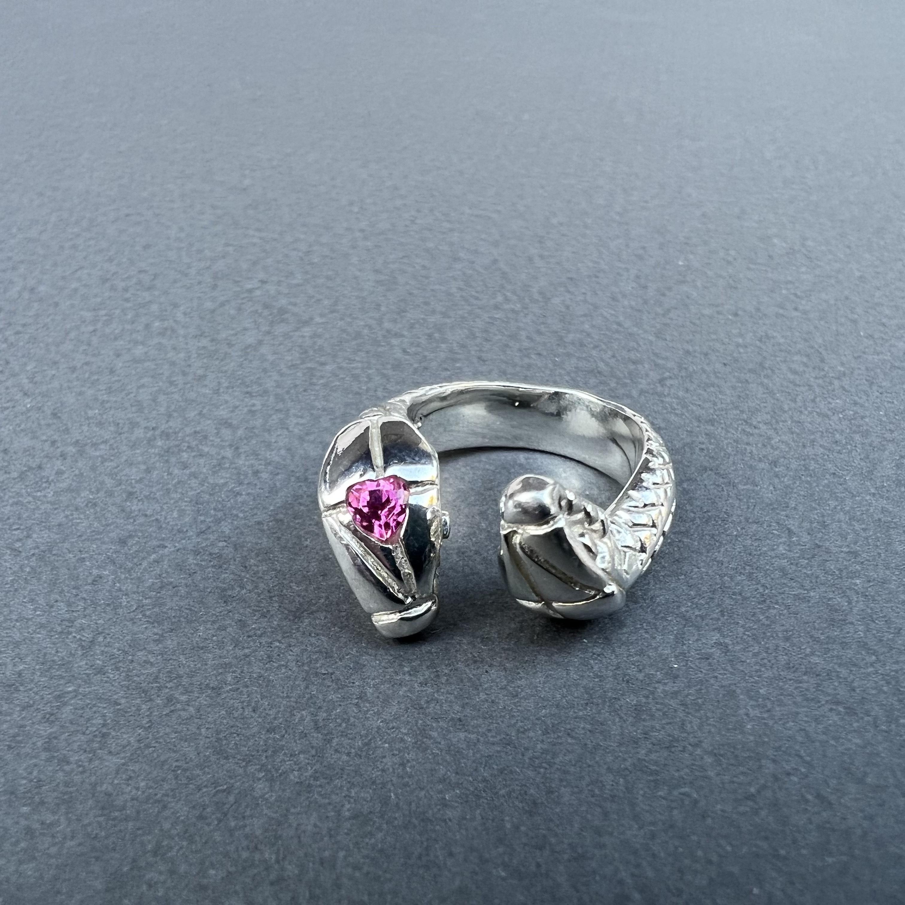 Snake Ring Heart Pink Sapphire Cocktail Ring For Sale 1