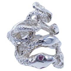 Snake Ring Pink Sapphire White Diamond Emerald Tanzanite  Silver Cocktail Ring