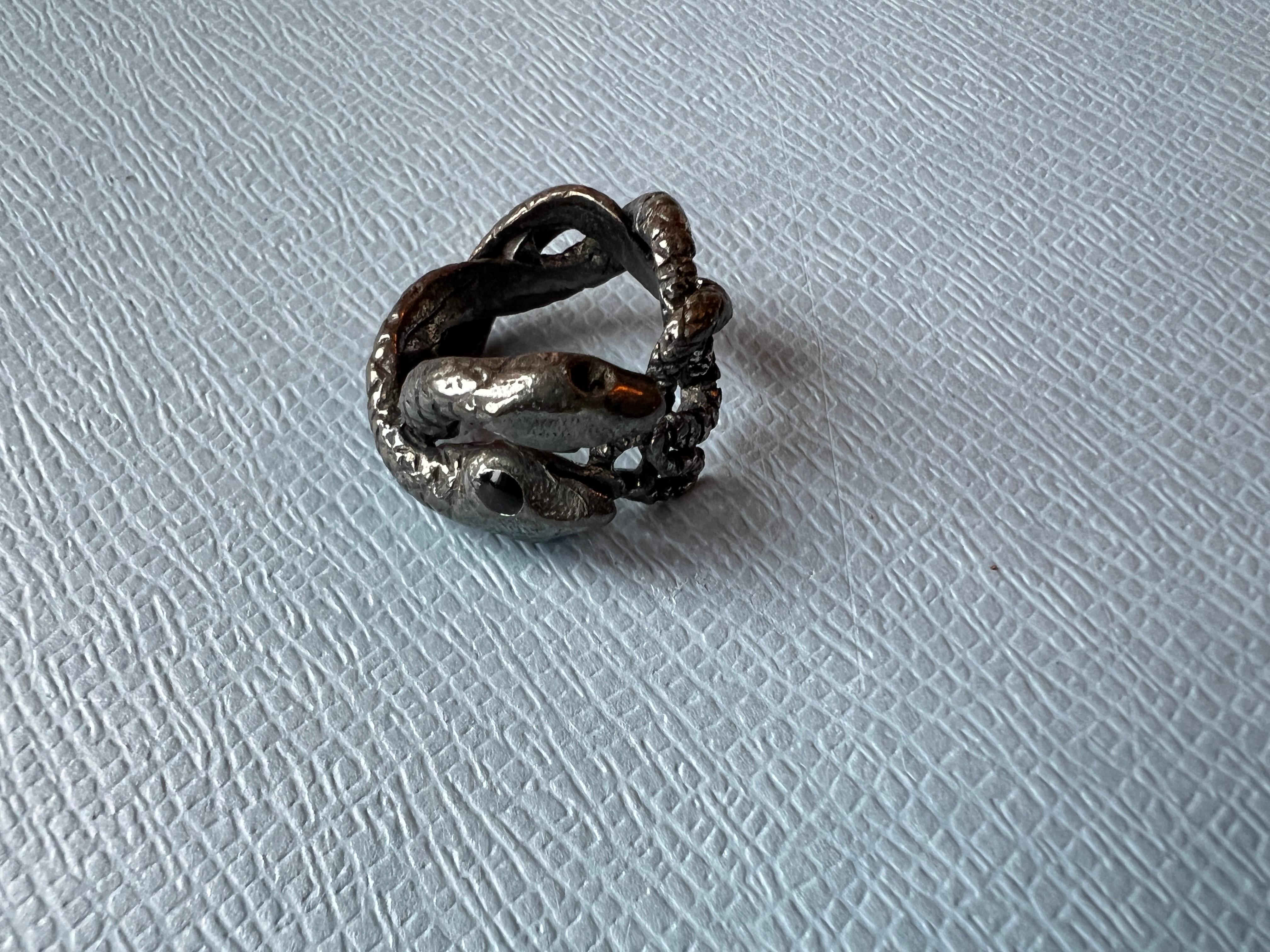 Snake Ring Ruthenium Plated Ring Blue Enamel For Sale 5