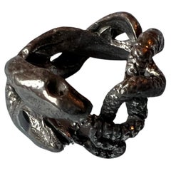 Snake Ring Ruthenium Plated Ring Blue Enamel