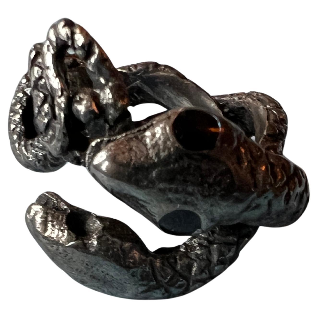 Modern Snake Ring Ruthenium Plated Ring Blue Enamel For Sale