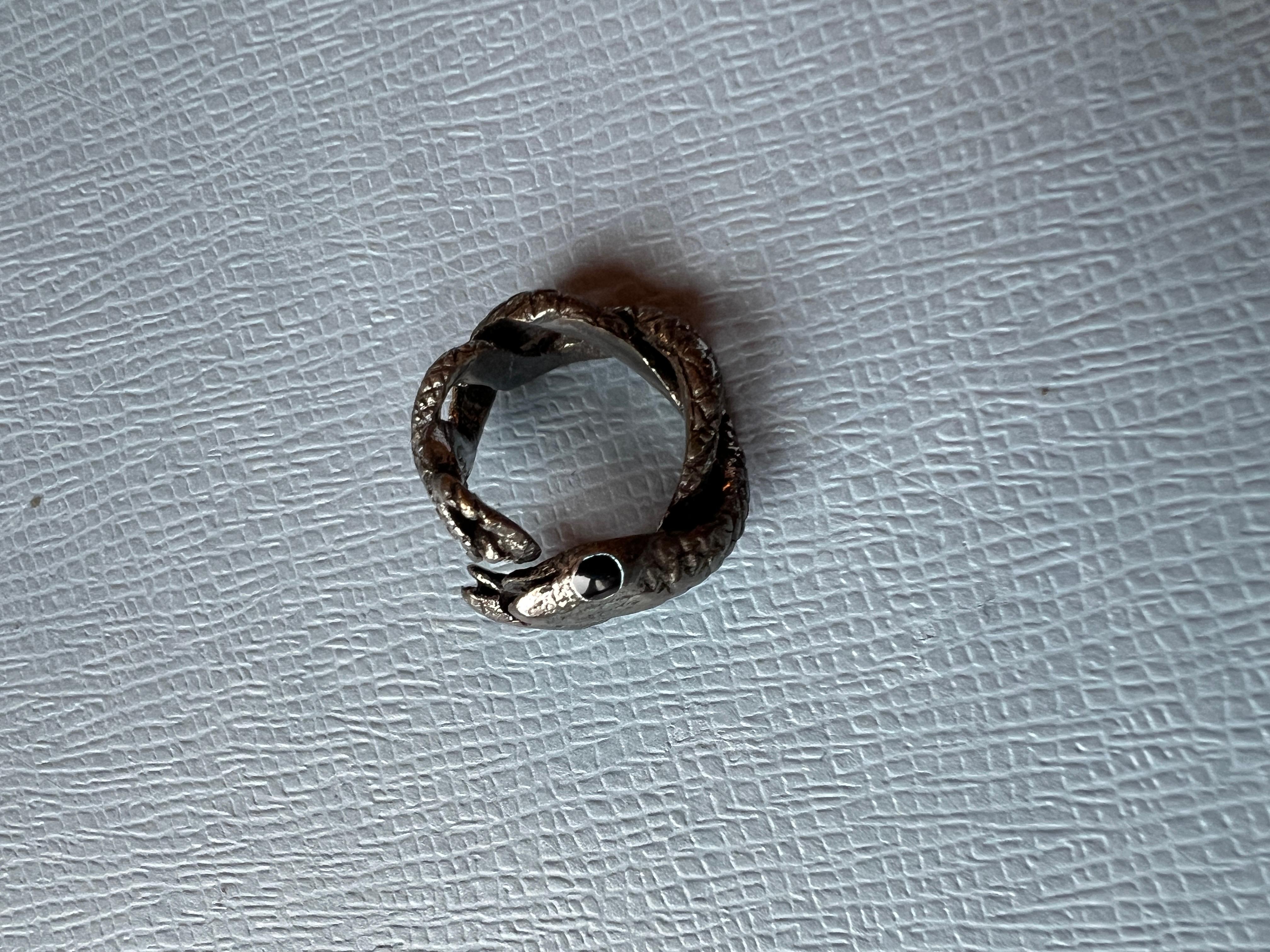 Snake Ring Ruthenium Plated Ring Blue Enamel For Sale 2