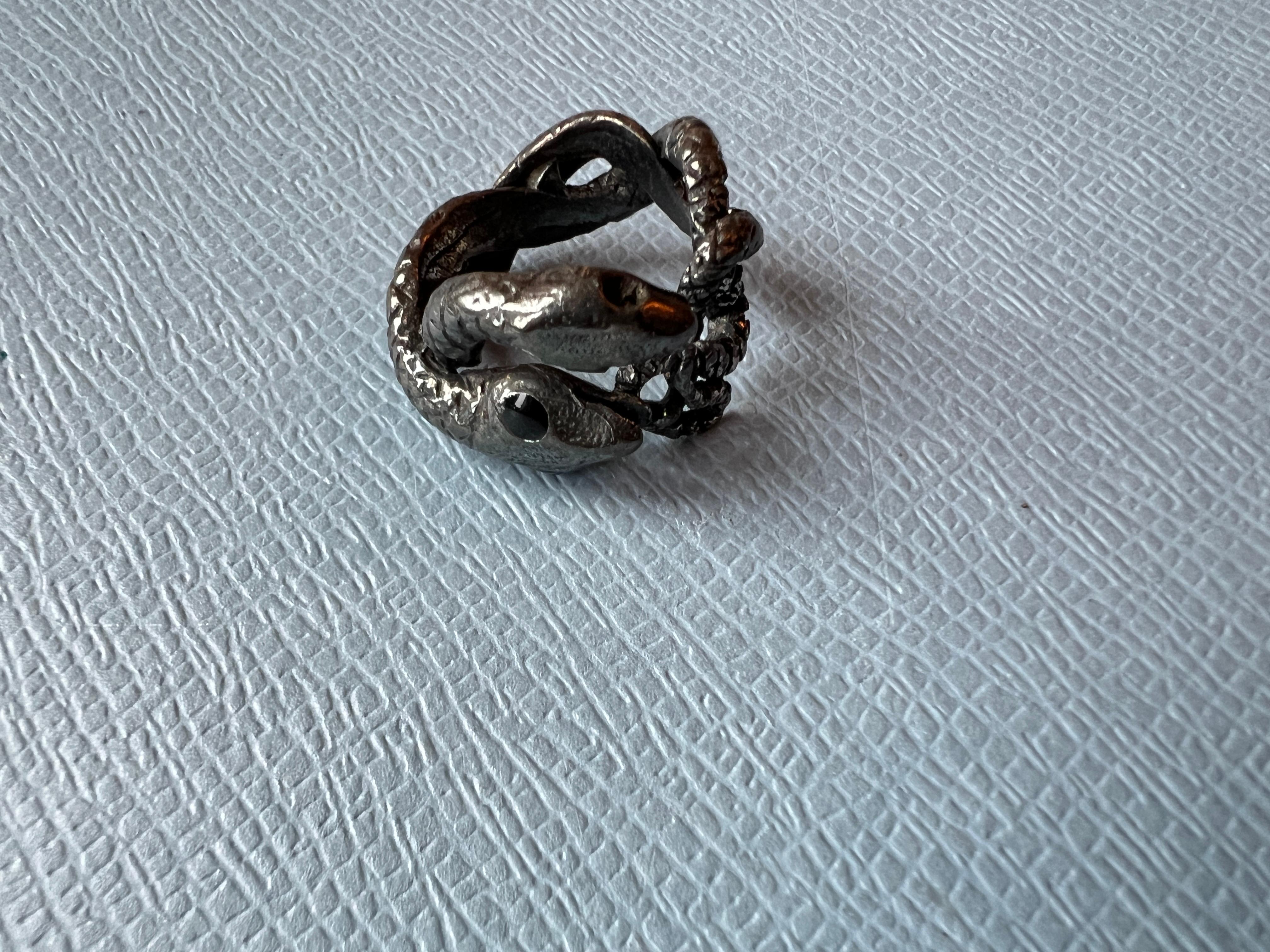 Snake Ring Ruthenium Plated Ring Blue Enamel For Sale 4