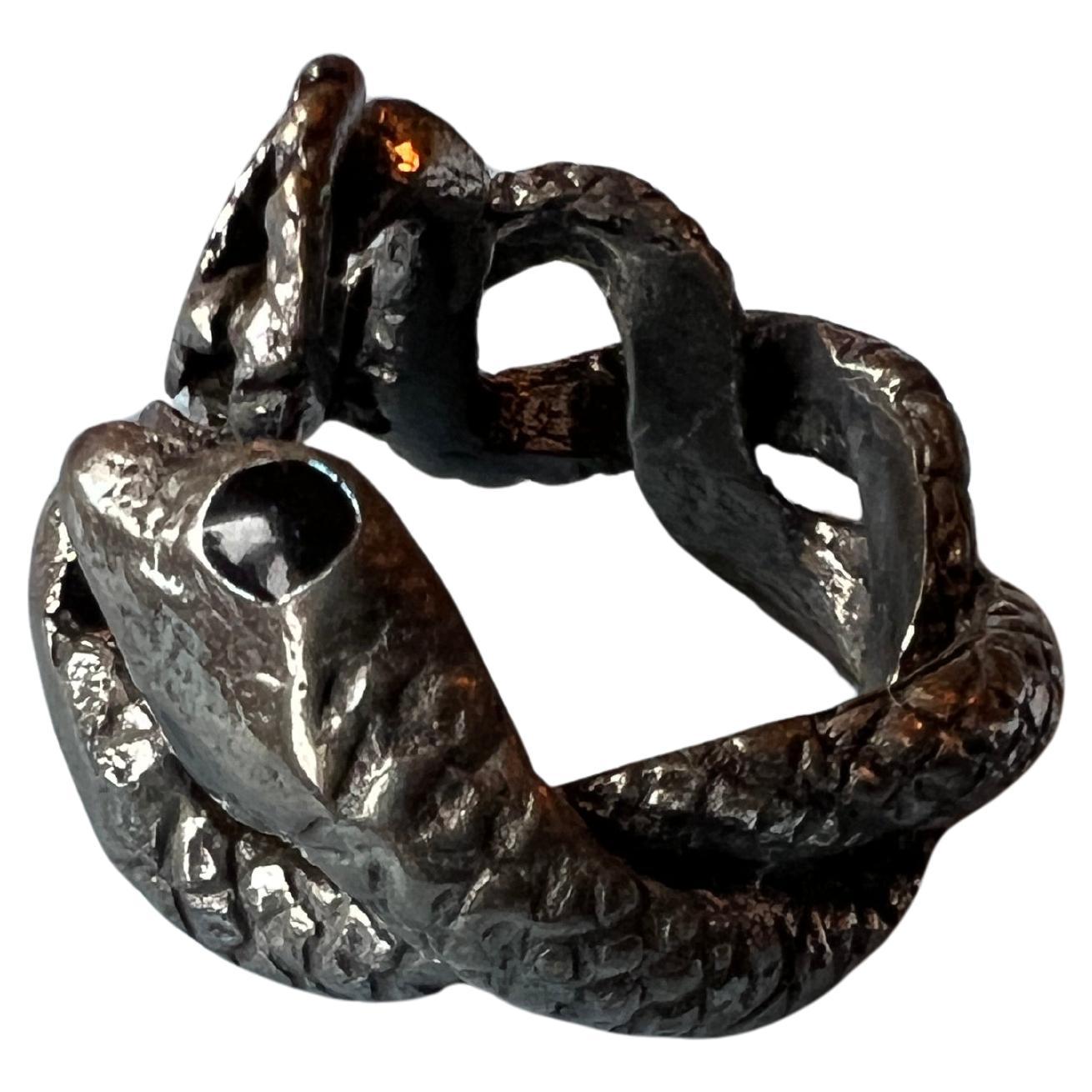 Snake Ring Ruthenium Plated Ring Blue Enamel