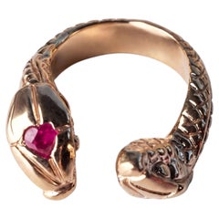 Snake Ring Ruby Heart Emerald Diamond Gold Plated Silver Two Headed Serpent