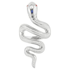 Snake Ring Sapphire Rubies Diamonds 14K White Gold