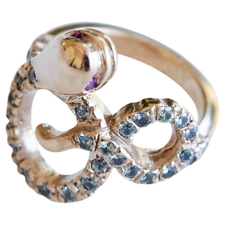 Bague serpent, saphir vert, rubis et or de style victorien En