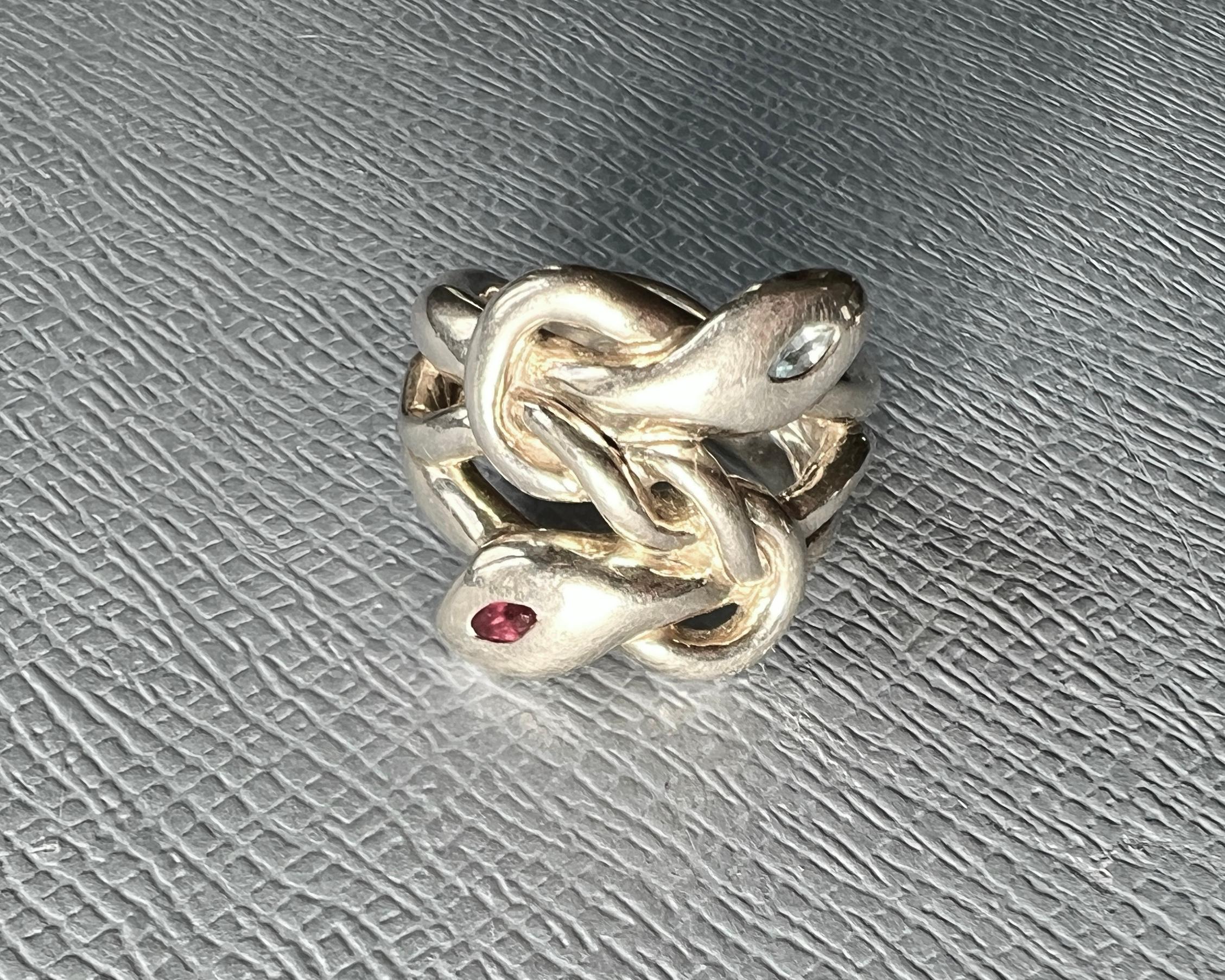 Marquise Cut Snake Ring Silver Aquamarine Ruby For Sale