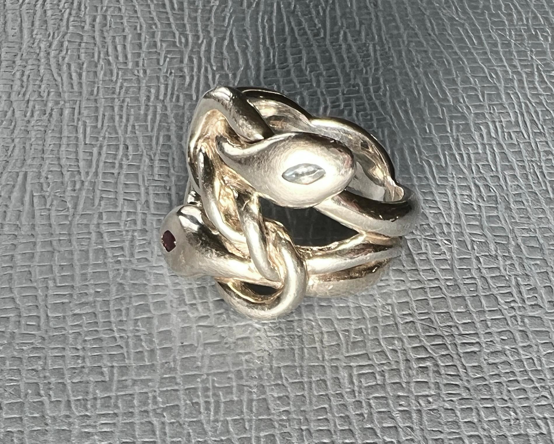 Women's Snake Ring Silver Aquamarine Ruby For Sale