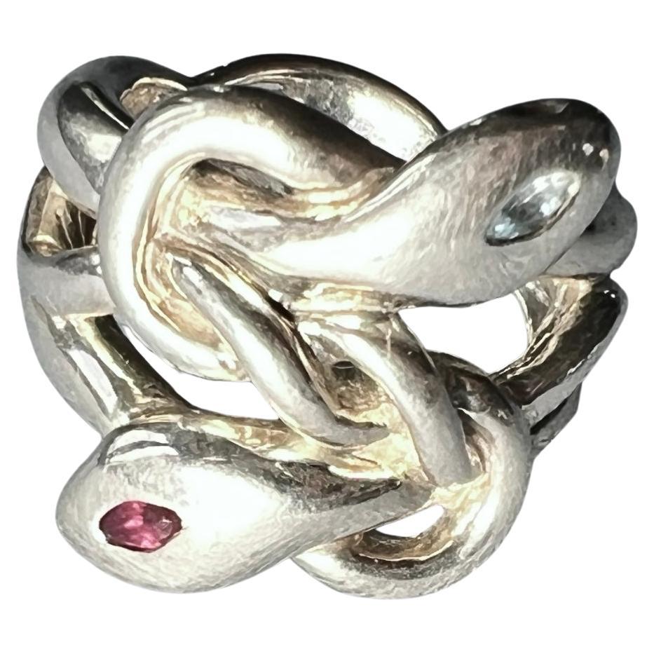Snake Ring Silver Aquamarine Ruby
