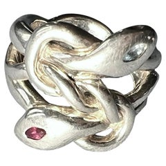 Anillo Serpiente Plata Aguamarina Rubí