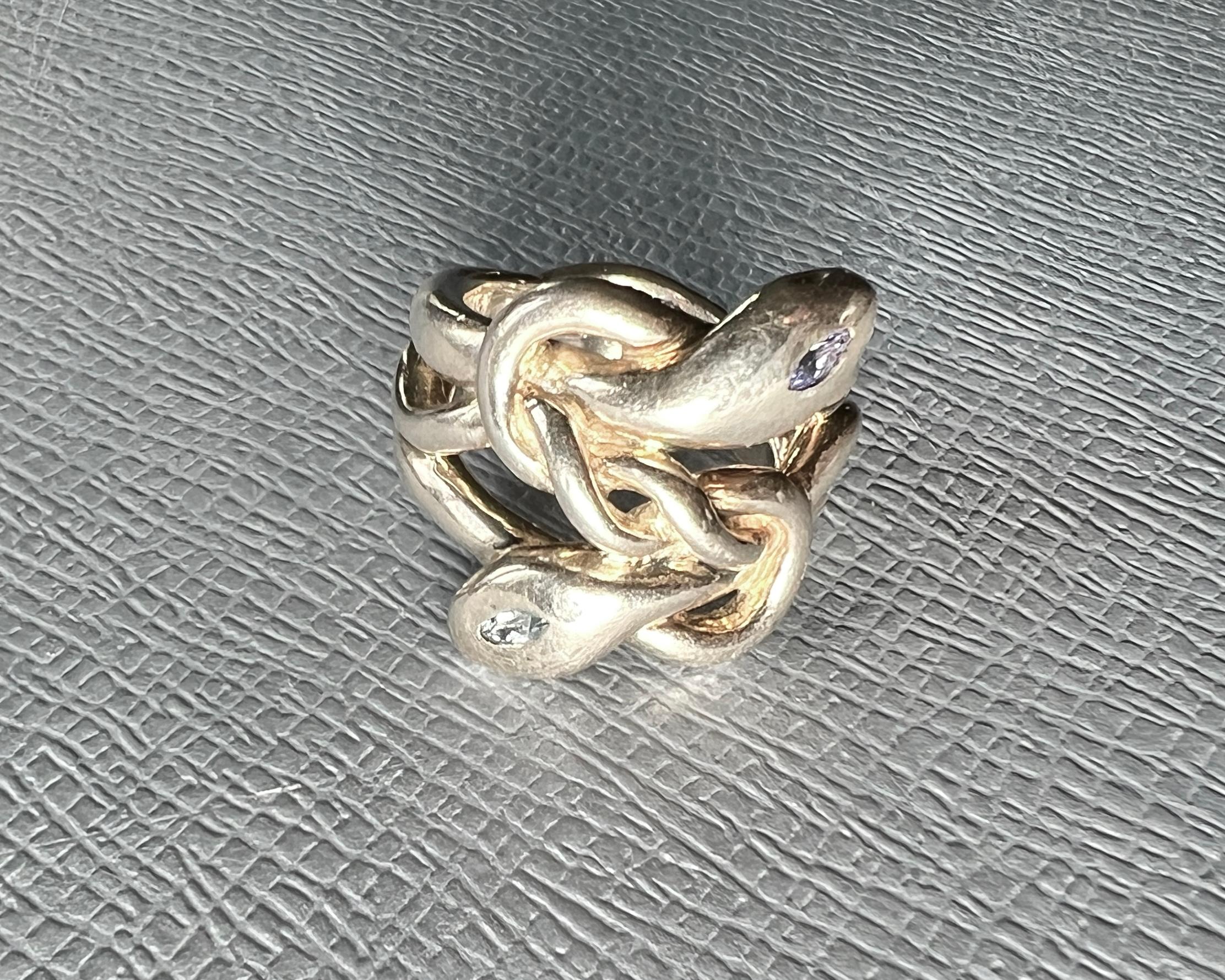Victorian Snake Ring Silver Aquamarine Tanzanite For Sale