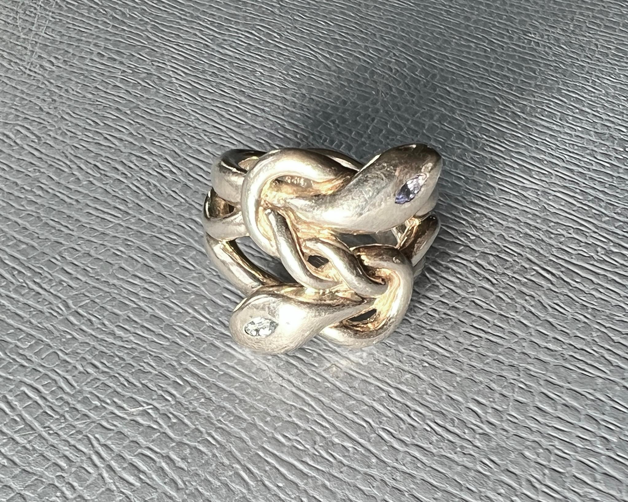 Marquise Cut Snake Ring Silver Aquamarine Tanzanite For Sale