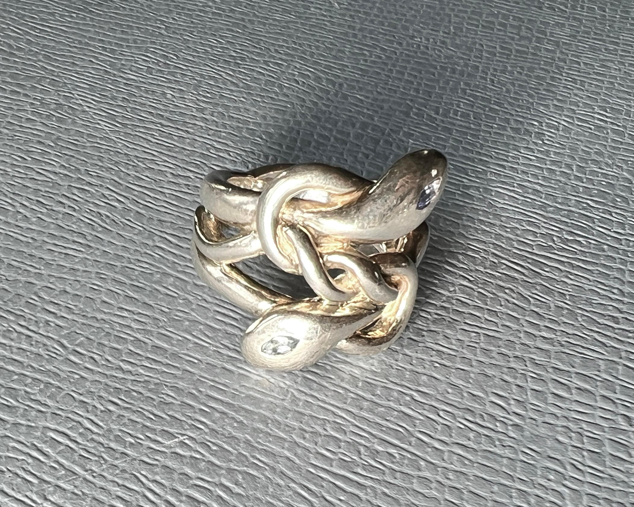 Snake Ring Silver Aquamarine Tanzanite In New Condition For Sale In Los Angeles, CA