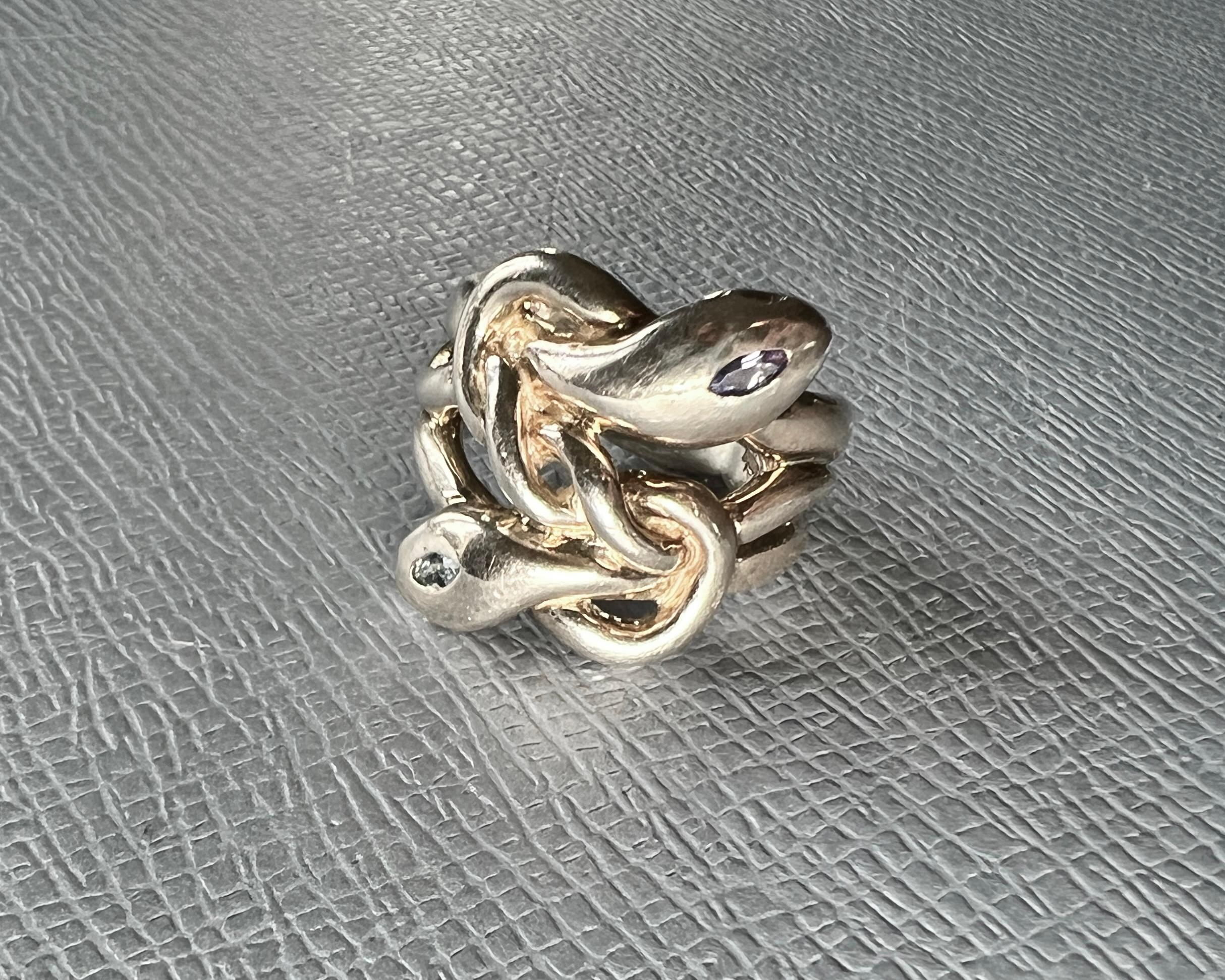 Women's Snake Ring Silver Aquamarine Tanzanite For Sale