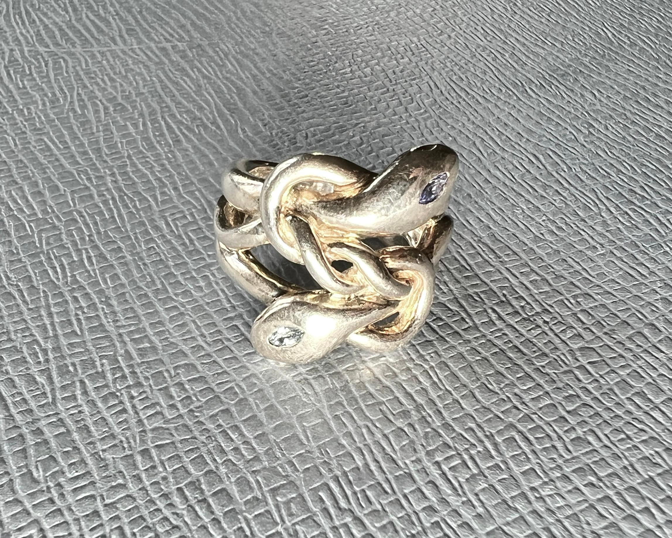 Snake Ring Silver Aquamarine Tanzanite For Sale 1