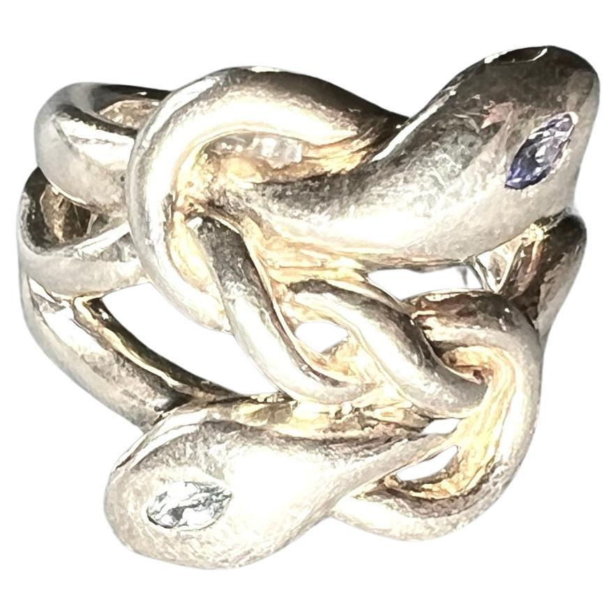 Snake Ring Silver Aquamarine Tanzanite For Sale 2