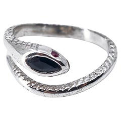 Snake Ring Silver Blue Sapphire Ruby Eyes Ring Serpent Adjustable