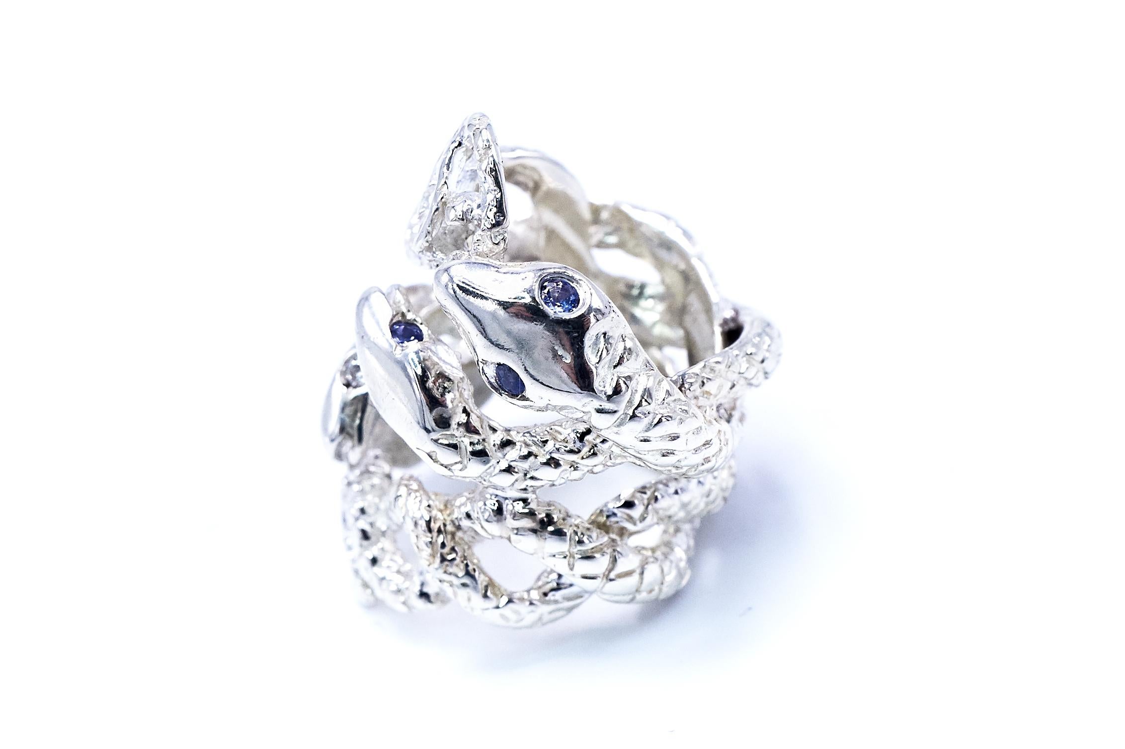 Snake Ring Statement Silver Cocktail Ring White Diamond Ruby Tanzanite J Dauphin For Sale 3