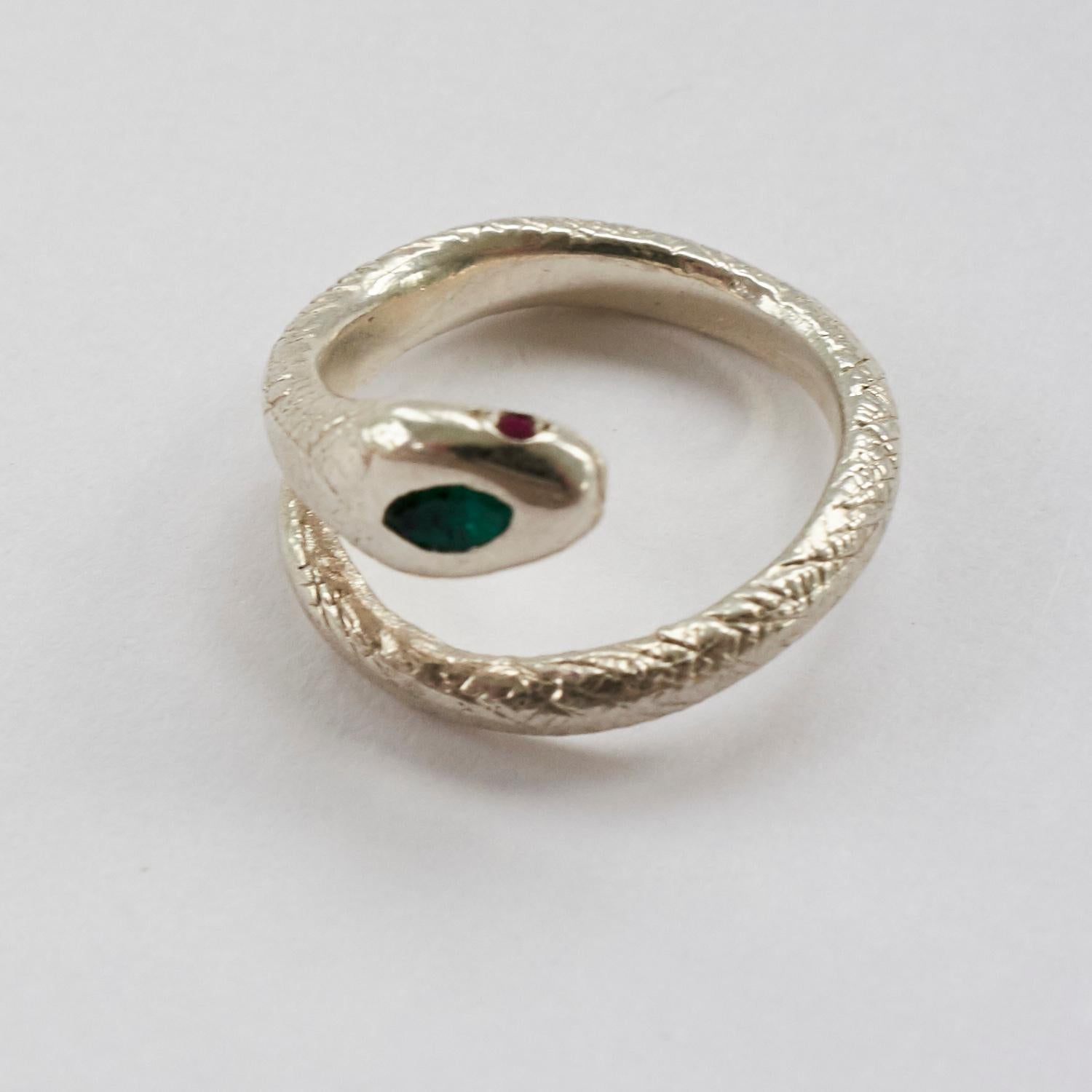 Snake Ring Sterling Silver Emerald Ruby Cocktail Style J Dauphin 5