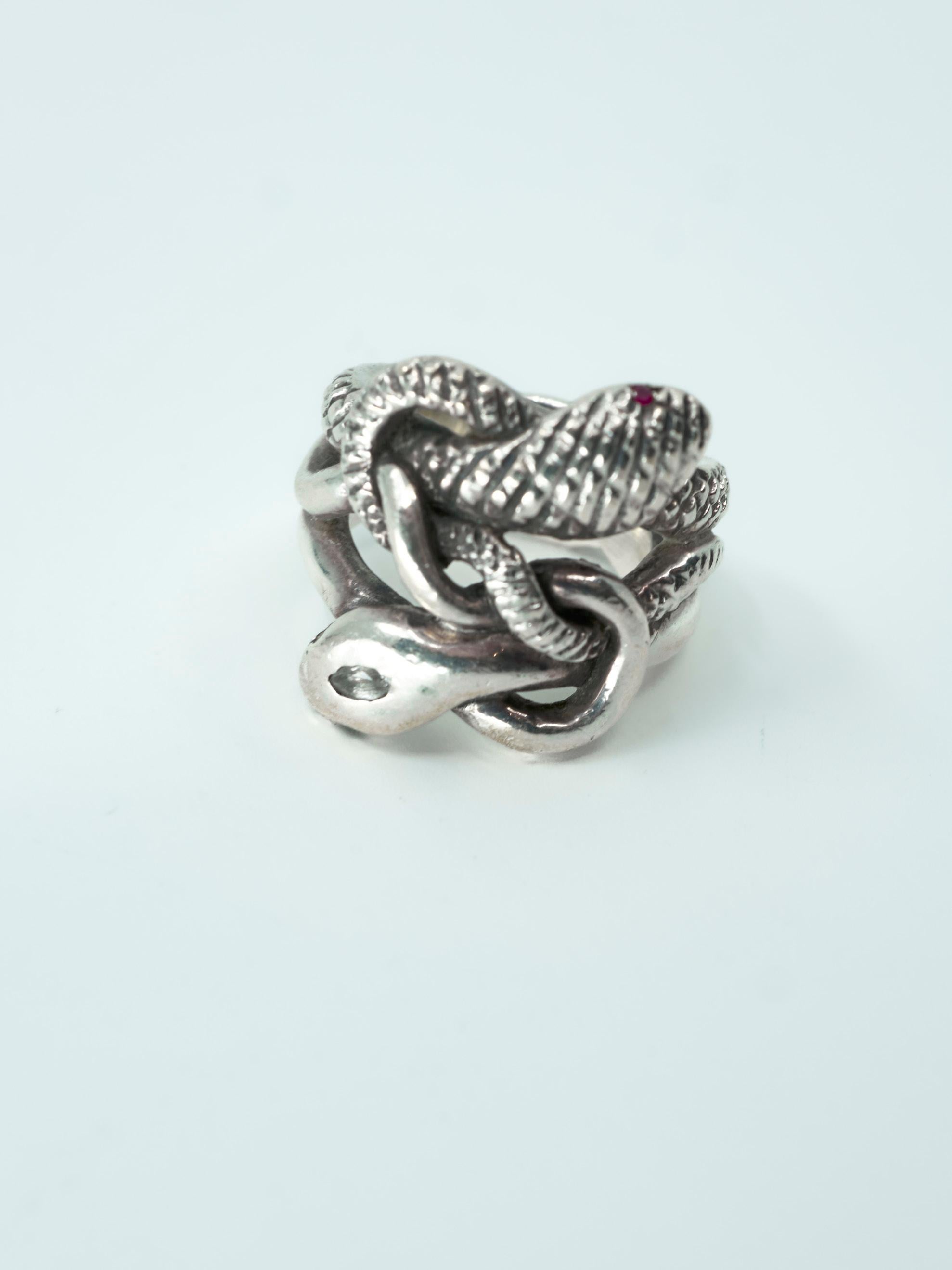 Snake Ring Sterling Silver Emerald & Ruby Eyes - … - image 2