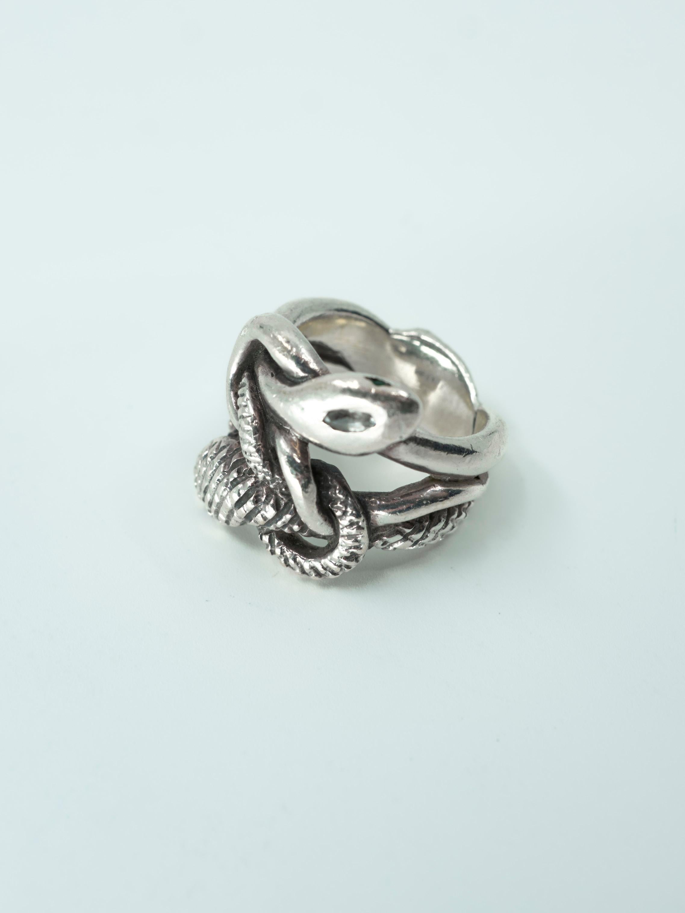 Snake Ring Sterling Silver Emerald & Ruby Eyes - … - image 3