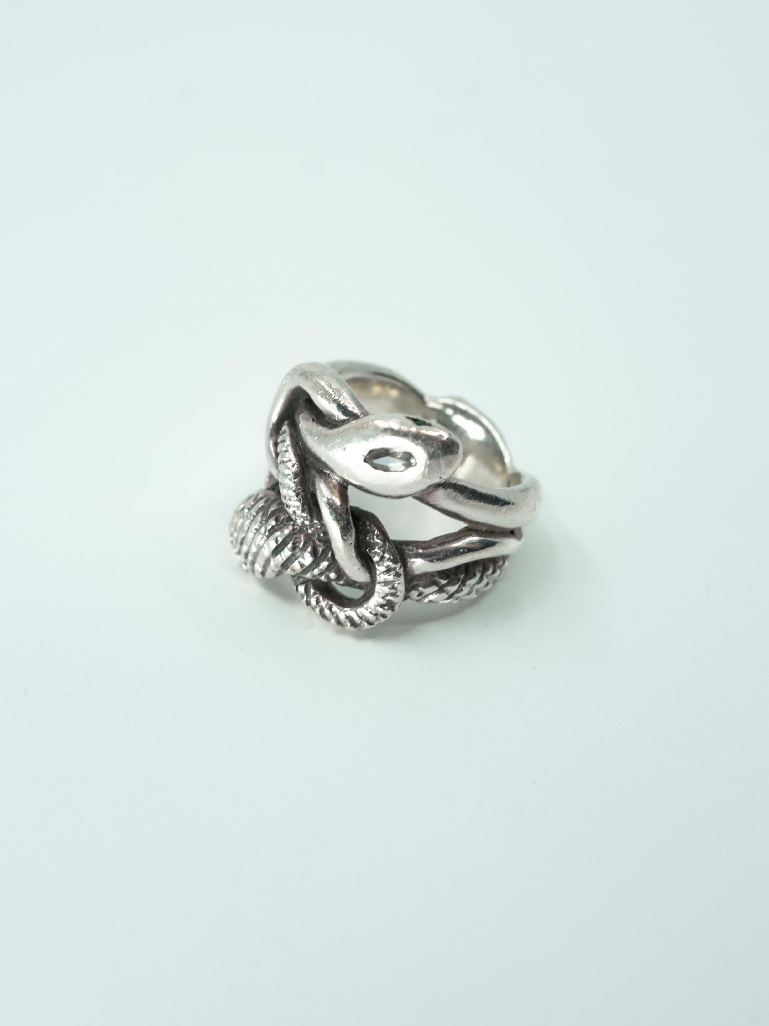 Snake Ring Sterling Silver Emerald & Ruby Eyes - … - image 4