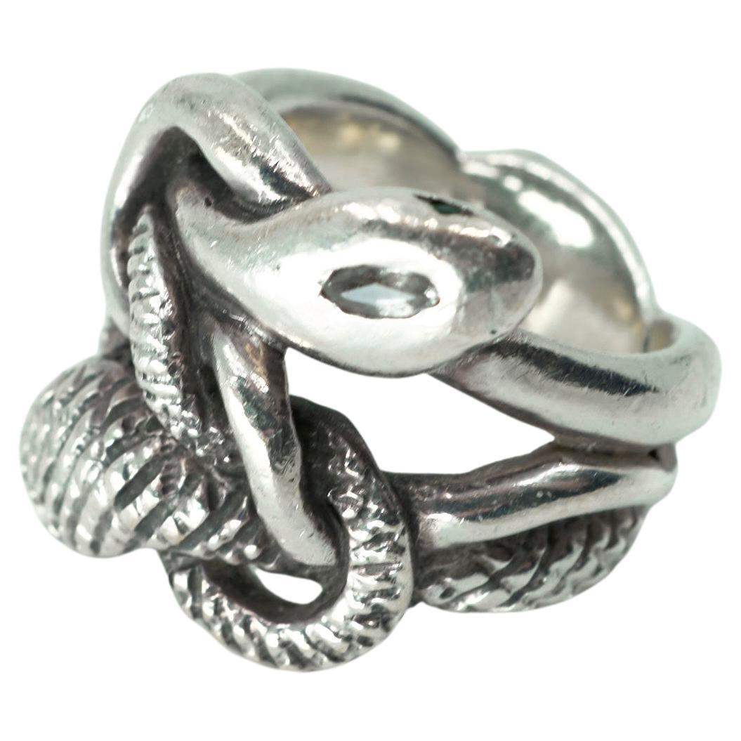 Snake Ring Sterling Silver Emerald & Ruby Eyes - … - image 1