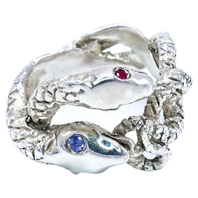 Snake Ring Sterling Silver Ruby Tanzanite Cocktail Statement J Dauphin For Sale