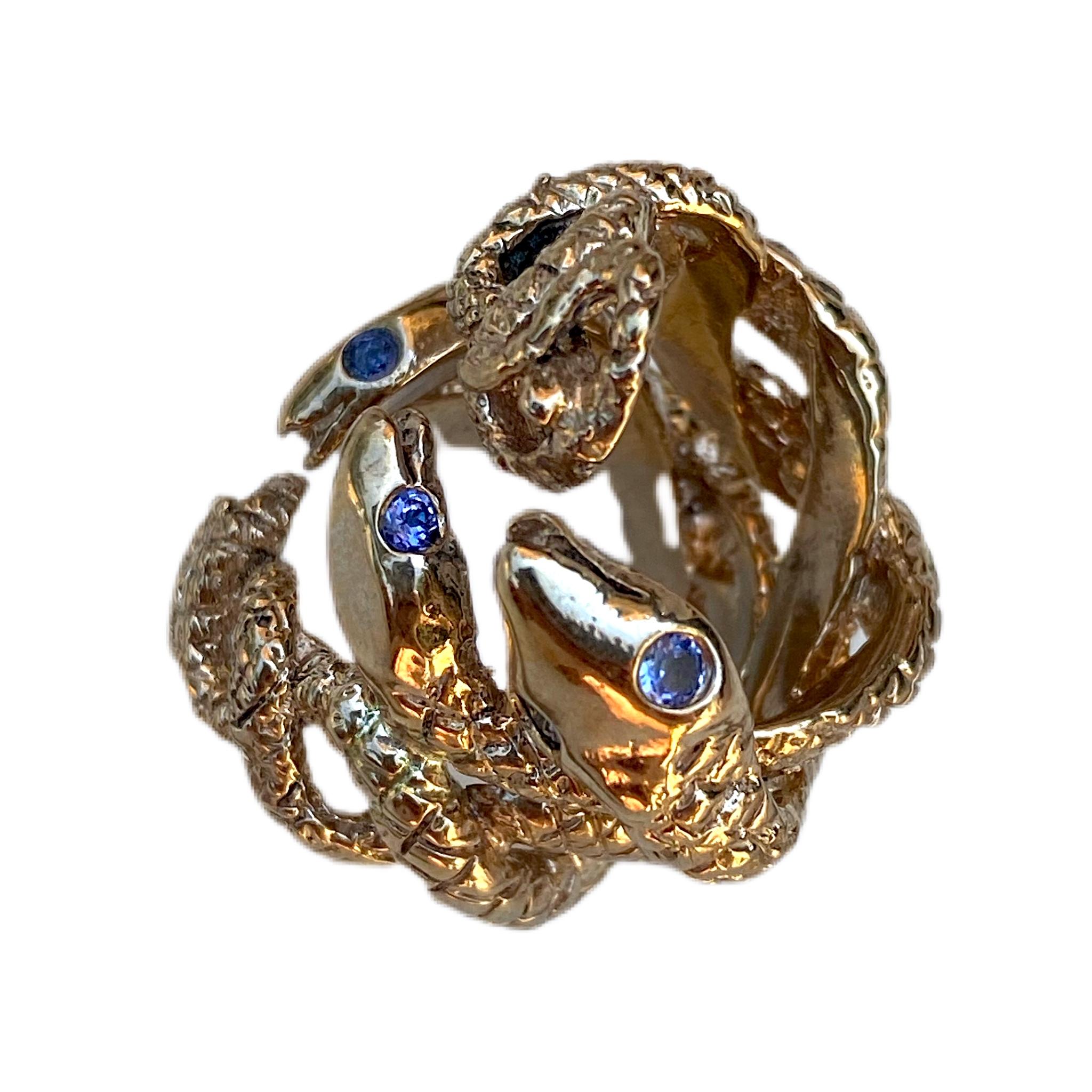 Contemporary Snake Ring Tanzanite Bronze Resizable Cocktail Fashion Ring J Dauphin For Sale