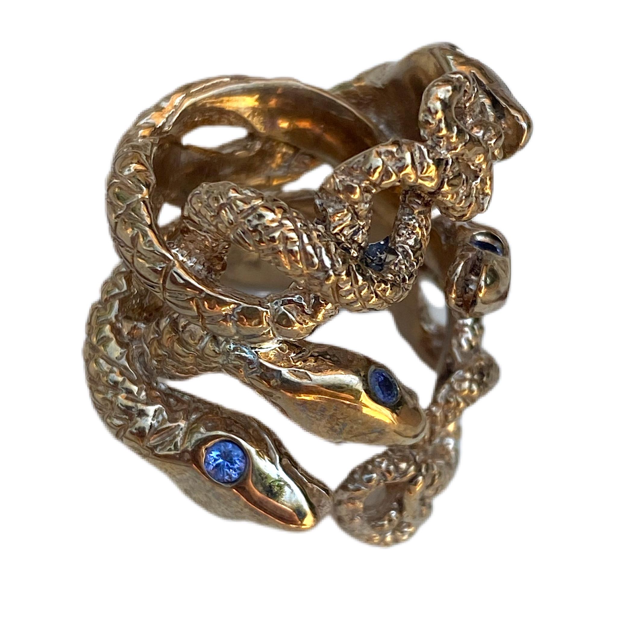 Brilliant Cut Snake Ring Tanzanite Bronze Resizable Cocktail Fashion Ring J Dauphin For Sale