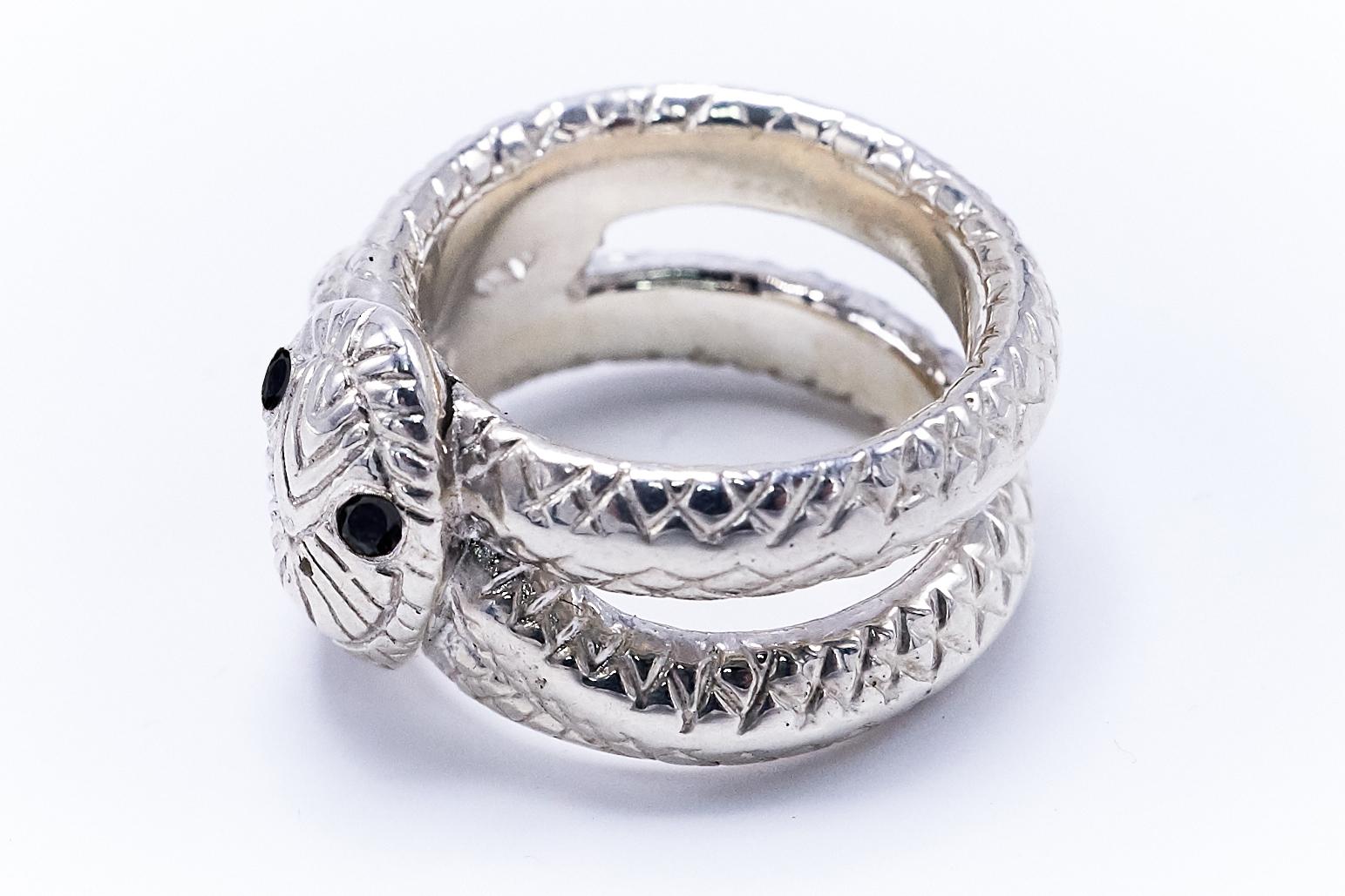 Brilliant Cut Snake Ring Victorian Style Cocktail Ring White Diamond Bronze J Dauphin For Sale