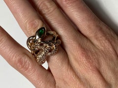 Double Snake Head Ring Emerald Victorian White Diamond Ruby