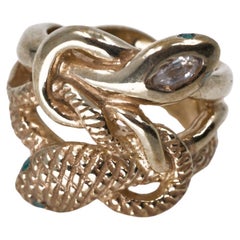 Gold Snake Ring Serpent Cocktail Ring Emerald White Marquis