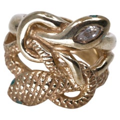 Gold Snake Ring Serpent Cocktail Ring Emerald White Marquis