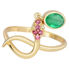 Snake Ring with Emerald, Emerald Gold Ring, Snake Gold Ring