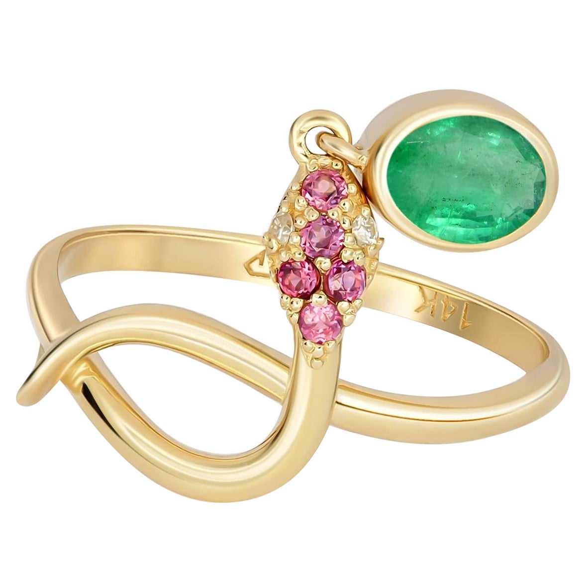 Snake Ring with Emerald, Emerald Gold Ring, Snake Gold Ring For Sale