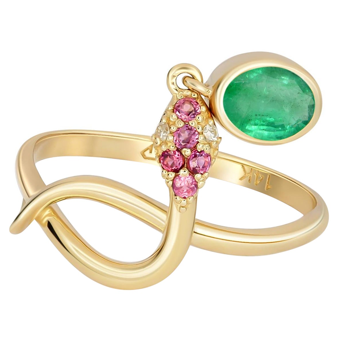 Snake Ring with Emerald, Emerald Gold Ring, Snake Gold Ring