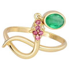 Used Snake Ring with Emerald, Emerald Gold Ring, Snake Gold Ring