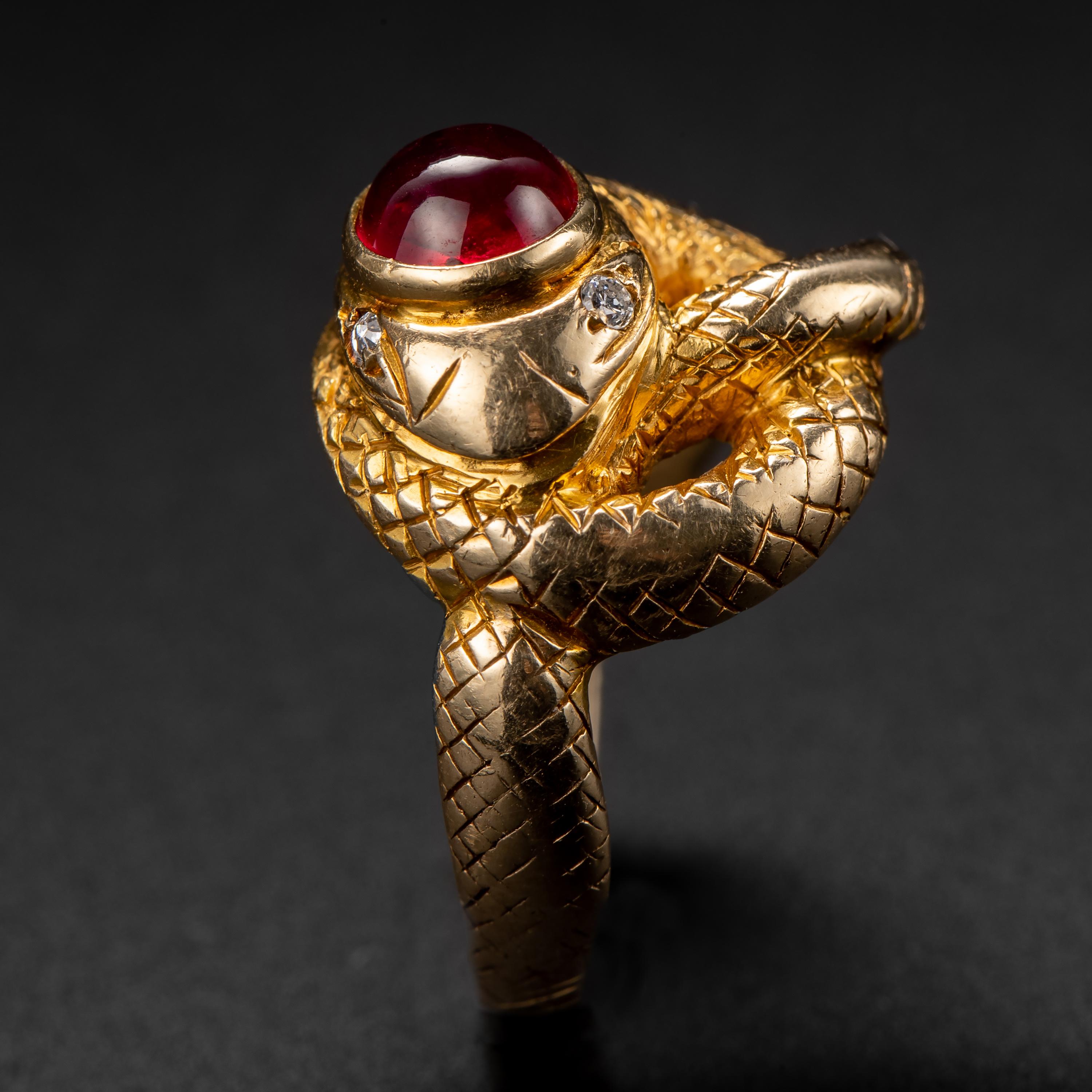 Art Nouveau Snake Ring with No-Heat Burma Ruby Certified