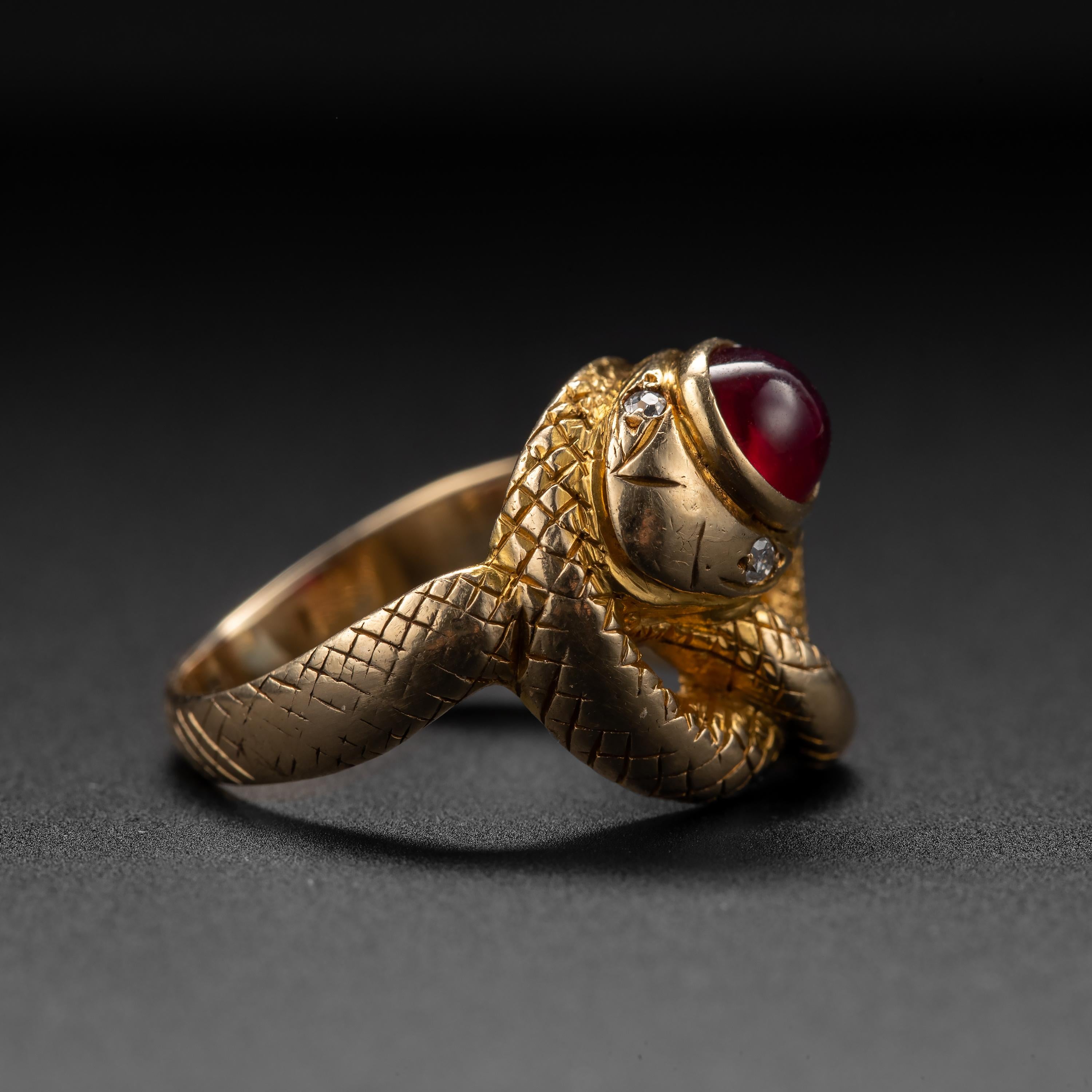 Cabochon Snake Ring with No-Heat Burma Ruby Certified