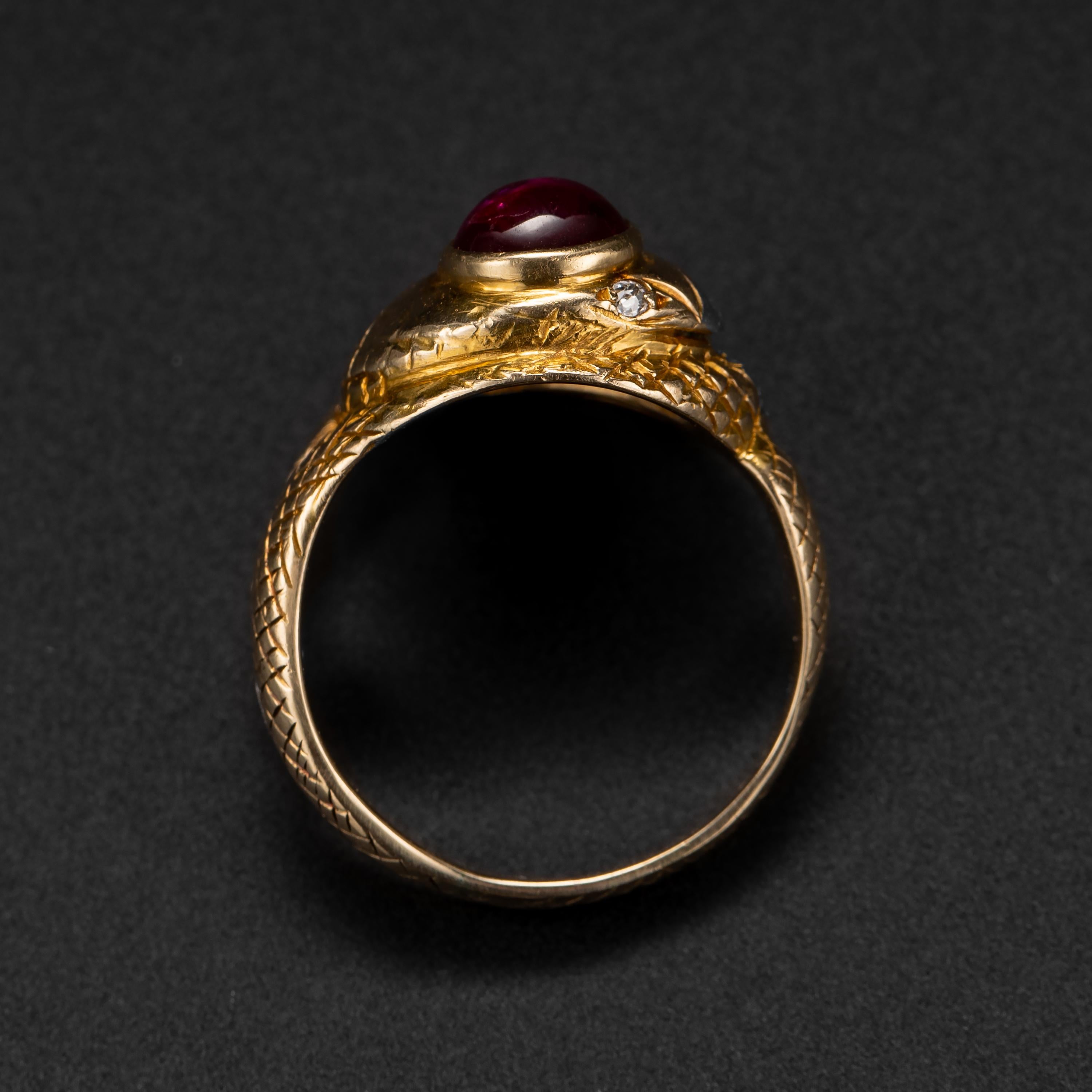 Snake Ring with No-Heat Burma Ruby Certified In Excellent Condition In Southbury, CT