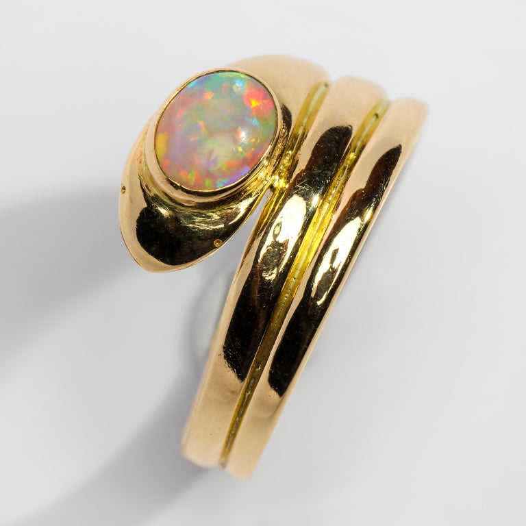 Victorian Snake Ring with Opal English circa 1876 Unisex For Sale