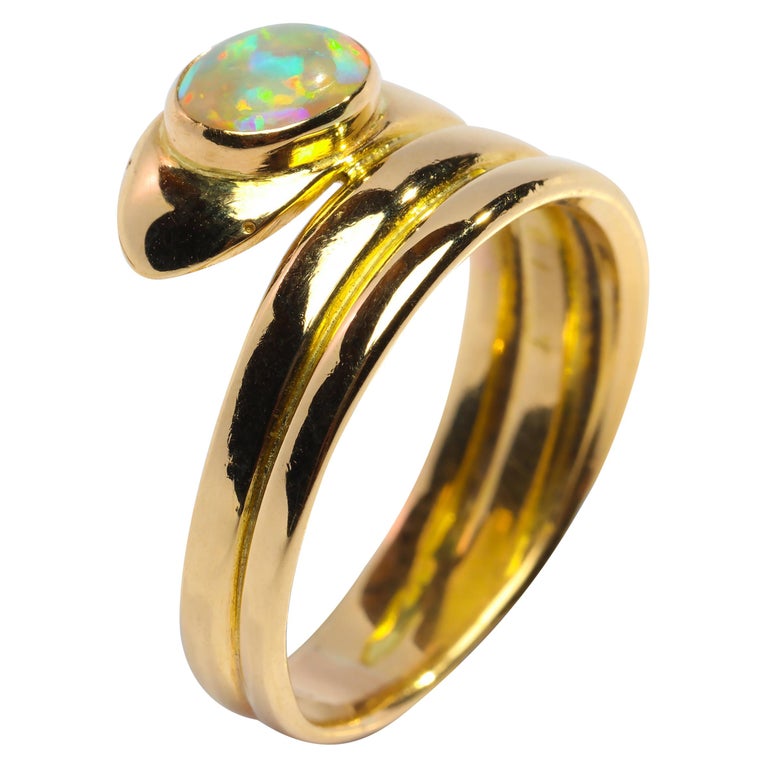 Snake Ring with Opal English circa 1876 Unisex For Sale