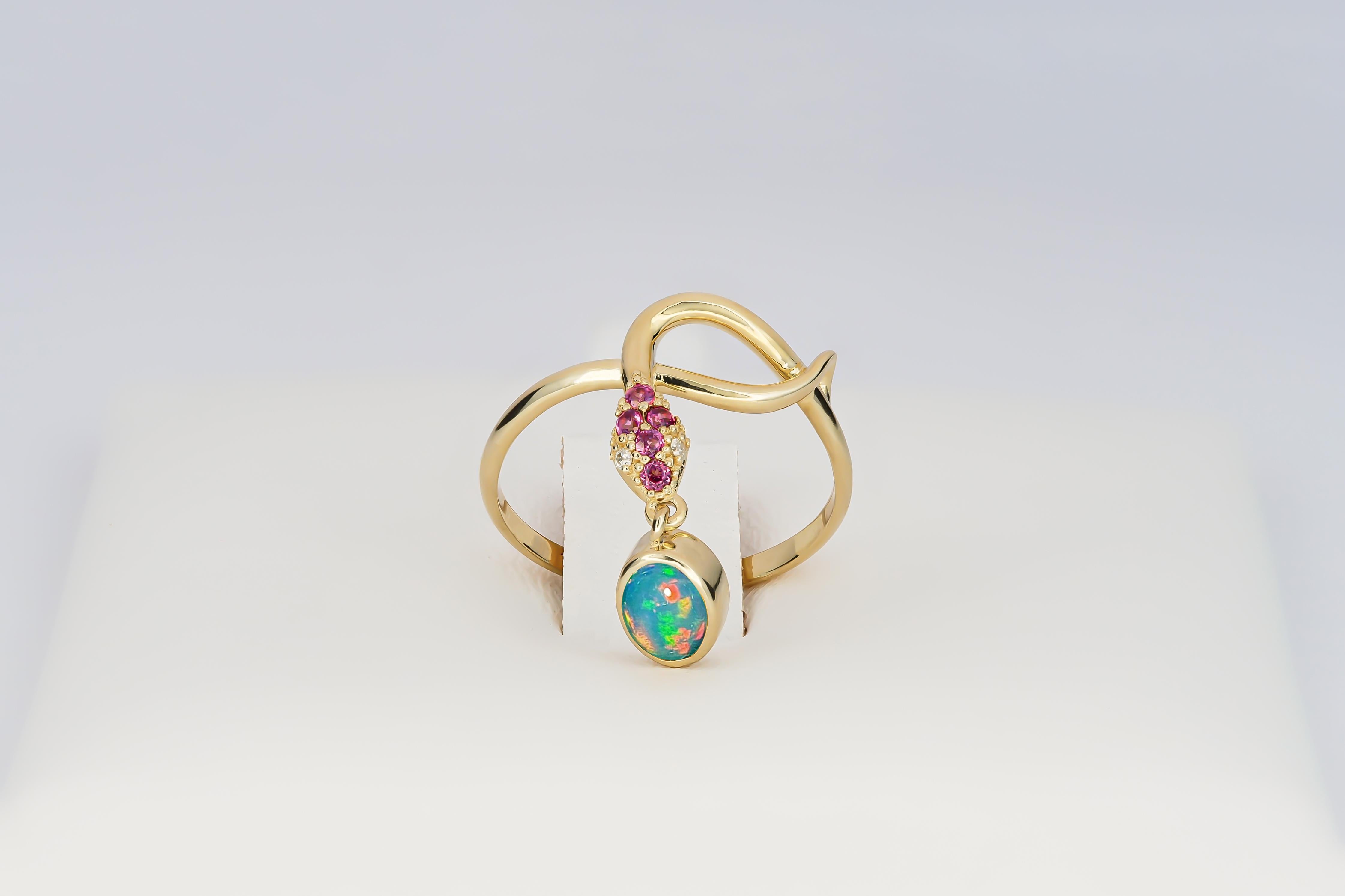 Im Angebot: Schlangenring mit Opal. Opal-Goldring. Ring aus Schlangengold.  () 4
