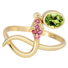 Snake Ring with Peridot, Peridot Gold Ring, Snake Gold Ring